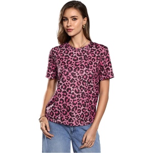 image:imageRoseSeek Womens Y2k Cheetah Print Top Leopard Print Tops Short Sleeve Loose Basic Animal Print Summer T ShirtMulticolor Pink