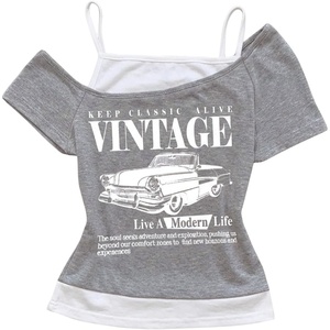 image:imageRoseSeek Womens Y2k Letter Graphic Tees Off The Shoulder Short Sleeve Summer T ShirtsGrey White