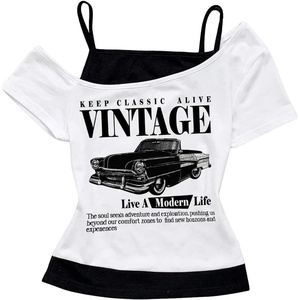 image:imageRoseSeek Womens Y2k Letter Graphic Tees Off The Shoulder Short Sleeve Summer T ShirtsMulticolor White