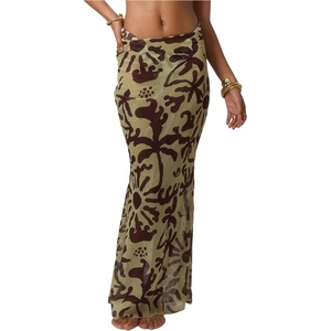 image:imageRoseSeek Womens Zebra Striped Swimsuit Coverups Skirts See Through Bodycon Maxi Beach Skirt Cover UpGreen