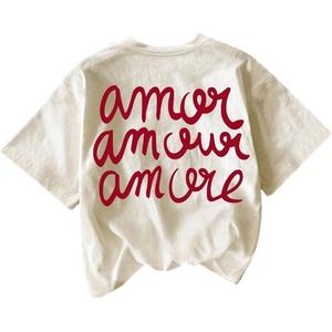 image:imageWomens Graphic Letter Tee Crew Neck Drop Shoulder Trendy Summer T Shirt Short Sleeve Vintage TopApricot