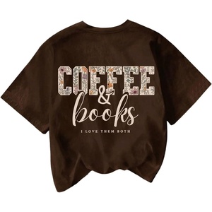 image:imageWomens Graphic Letter Tee Crew Neck Drop Shoulder Trendy Summer T Shirt Short Sleeve Vintage TopBrown and Beige