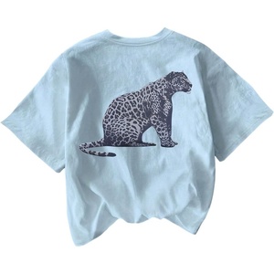 image:imageWomens Graphic Letter Tee Crew Neck Drop Shoulder Trendy Summer T Shirt Short Sleeve Vintage TopCheetah Light Blue