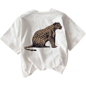image:imageWomens Graphic Letter Tee Crew Neck Drop Shoulder Trendy Summer T Shirt Short Sleeve Vintage TopCheetah White