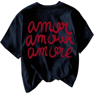 image:imageWomens Graphic Letter Tee Crew Neck Drop Shoulder Trendy Summer T Shirt Short Sleeve Vintage TopDeep Blue