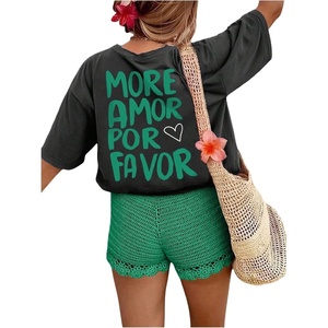 image:imageWomens Graphic Letter Tee Crew Neck Drop Shoulder Trendy Summer T Shirt Short Sleeve Vintage TopGrey