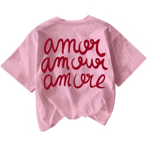 image:imageWomens Graphic Letter Tee Crew Neck Drop Shoulder Trendy Summer T Shirt Short Sleeve Vintage TopLight Pink