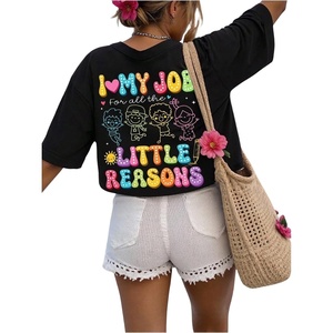 image:imageWomens Graphic Letter Tee Crew Neck Drop Shoulder Trendy Summer T Shirt Short Sleeve Vintage TopMix Letter Black