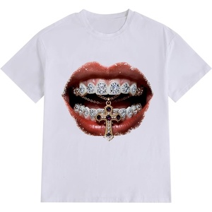 image:imageWomens Graphic Letter Tee Crew Neck Drop Shoulder Trendy Summer T Shirt Short Sleeve Vintage TopMouth White