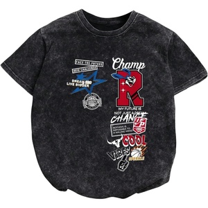 image:imageWomens Graphic Letter Tee Crew Neck Drop Shoulder Trendy Summer T Shirt Short Sleeve Vintage TopWashed Black
