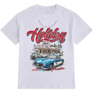 image:imageWomens Graphic Letter Tee Crew Neck Drop Shoulder Trendy Summer T Shirt Short Sleeve Vintage TopWhite Red Blue