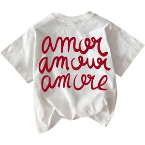 image:imageWomens Graphic Letter Tee Crew Neck Drop Shoulder Trendy Summer T Shirt Short Sleeve Vintage TopWhite and Red
