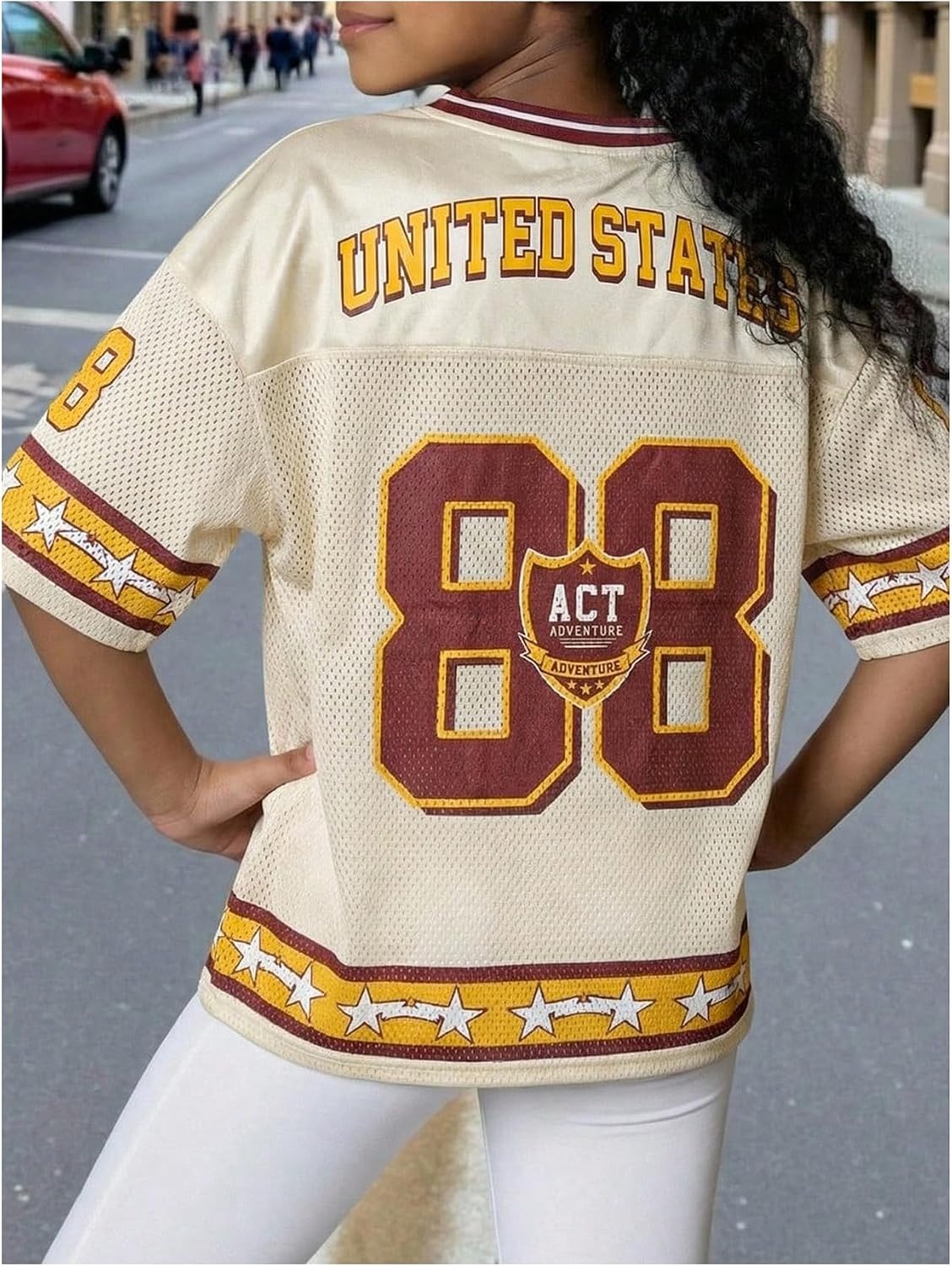 image:imageRoseSeek Girls Leopard Bows Graphic Tees Oversized Football Jersey Mesh Color Block Short Sleeve T ShirtMulticolor Brown