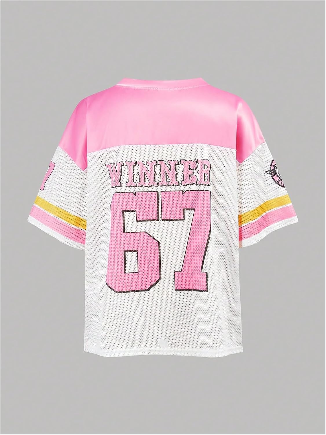 image:imageRoseSeek Girls Leopard Bows Graphic Tees Oversized Football Jersey Mesh Color Block Short Sleeve T ShirtMulticolor Pink