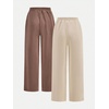 image:imageRoseSeek 2 Pack Girls Sweatpants Wide Leg Elastic Waist Pants with Pockets Baggy Joggers Track Pants TrendyKhaki Brown