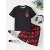 image:imageRoseSeek Boys 2 Piece Outfits Floral Print Short Sleeve Crewneck T Shirt and Shorts Set Summer OutfitsRed and Black