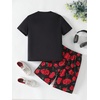 image:imageRoseSeek Boys 2 Piece Outfits Floral Print Short Sleeve Crewneck T Shirt and Shorts Set Summer OutfitsRed and Black