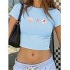 image:imageRoseSeek Floral Graphic Crop Tops for Girls Short Sleeve Slim fit Preppy Summer T Shirt Y2k Tops TrendyBlue