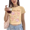 image:imageRoseSeek Floral Graphic Crop Tops for Girls Short Sleeve Slim fit Preppy Summer T Shirt Y2k Tops TrendyBowknot Apricot