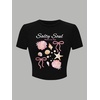 image:imageRoseSeek Floral Graphic Crop Tops for Girls Short Sleeve Slim fit Preppy Summer T Shirt Y2k Tops TrendyBowknot Black