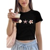image:imageRoseSeek Floral Graphic Crop Tops for Girls Short Sleeve Slim fit Preppy Summer T Shirt Y2k Tops TrendyStarfish Black