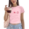image:imageRoseSeek Floral Graphic Crop Tops for Girls Short Sleeve Slim fit Preppy Summer T Shirt Y2k Tops TrendyStarfish Pink