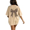 image:imageRoseSeek Girls 2 Pack Bow Leopard Graphic Tees Short Sleeve Preppy Summer Tops Aesthetic Baggy Tops TrendyBlue and Beige