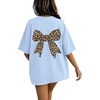 image:imageRoseSeek Girls 2 Pack Bow Leopard Graphic Tees Short Sleeve Preppy Summer Tops Aesthetic Baggy Tops TrendyBlue and Beige