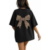image:imageRoseSeek Girls 2 Pack Bow Leopard Graphic Tees Short Sleeve Preppy Summer Tops Aesthetic Baggy Tops TrendyMulticolor
