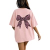 image:imageRoseSeek Girls 2 Pack Bow Leopard Graphic Tees Short Sleeve Preppy Summer Tops Aesthetic Baggy Tops TrendyPink and Beige