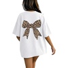 image:imageRoseSeek Girls 2 Pack Bow Leopard Graphic Tees Short Sleeve Preppy Summer Tops Aesthetic Baggy Tops TrendyWhite and Beige