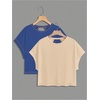 image:imageRoseSeek Girls 2 Packs Open Back Backless Tops Criss Cross Short Sleeve T Shirts Crewneck Casual TeesBeige and Blue