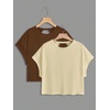 image:imageRoseSeek Girls 2 Packs Open Back Backless Tops Criss Cross Short Sleeve T Shirts Crewneck Casual TeesBeige and Brown