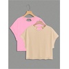 image:imageRoseSeek Girls 2 Packs Open Back Backless Tops Criss Cross Short Sleeve T Shirts Crewneck Casual TeesBeige and Pink