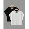 image:imageRoseSeek Girls 2 Packs Open Back Backless Tops Criss Cross Short Sleeve T Shirts Crewneck Casual TeesBlack White