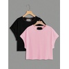 image:imageRoseSeek Girls 2 Packs Open Back Backless Tops Criss Cross Short Sleeve T Shirts Crewneck Casual TeesBlack and Pink