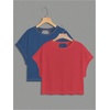 image:imageRoseSeek Girls 2 Packs Open Back Backless Tops Criss Cross Short Sleeve T Shirts Crewneck Casual TeesBlue and Red