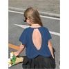 image:imageRoseSeek Girls 2 Packs Open Back Backless Tops Criss Cross Short Sleeve T Shirts Crewneck Casual TeesGrey and Blue