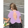 image:imageRoseSeek Girls 2 Packs Open Back Backless Tops Criss Cross Short Sleeve T Shirts Crewneck Casual TeesGrey and Purple