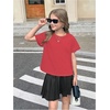 image:imageRoseSeek Girls 2 Packs Open Back Backless Tops Criss Cross Short Sleeve T Shirts Crewneck Casual TeesGrey and Red