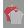 image:imageRoseSeek Girls 2 Packs Open Back Backless Tops Criss Cross Short Sleeve T Shirts Crewneck Casual TeesGrey and Red