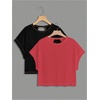 image:imageRoseSeek Girls 2 Packs Open Back Backless Tops Criss Cross Short Sleeve T Shirts Crewneck Casual TeesRed and Black