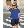 image:imageRoseSeek Girls 2 Packs Open Back Backless Tops Criss Cross Short Sleeve T Shirts Crewneck Casual TeesWhite and Blue