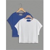 image:imageRoseSeek Girls 2 Packs Open Back Backless Tops Criss Cross Short Sleeve T Shirts Crewneck Casual TeesWhite and Blue