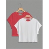image:imageRoseSeek Girls 2 Packs Open Back Backless Tops Criss Cross Short Sleeve T Shirts Crewneck Casual TeesWhite and Red