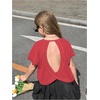 image:imageRoseSeek Girls 2 Packs Open Back Backless Tops Criss Cross Short Sleeve T Shirts Crewneck Casual TeesWhite and Red