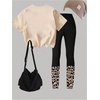 image:imageRoseSeek Girls 2 Piece Leopard Cheetah Outfits Short Sleeve Heart Graphic Tees and Skinny Leggings SetsMulticolor