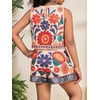 image:imageRoseSeek Girls 2 Piece Outfits Boho Floral Print Crew Neck Tank Top and Wide Leg Shorts SetOrange