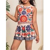 image:imageRoseSeek Girls 2 Piece Outfits Boho Floral Print Crew Neck Tank Top and Wide Leg Shorts SetOrange