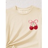image:imageRoseSeek Girls 2 Piece Outfits Cherry Bow Graphic Tee Shirt and Shorts Set Cute Summer OutfitsApricot